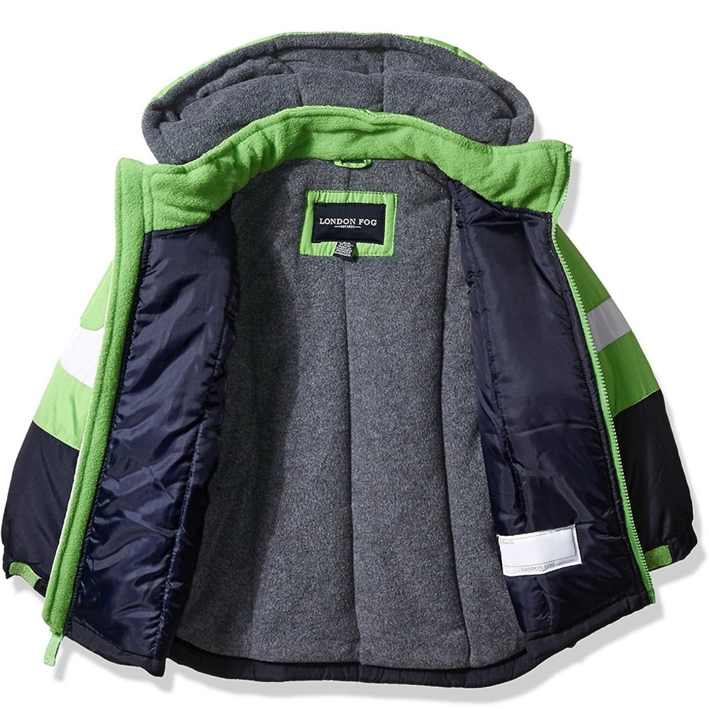 Boys’ London Fog Ski Snow Jacket Parka, green/navy size 8/M
